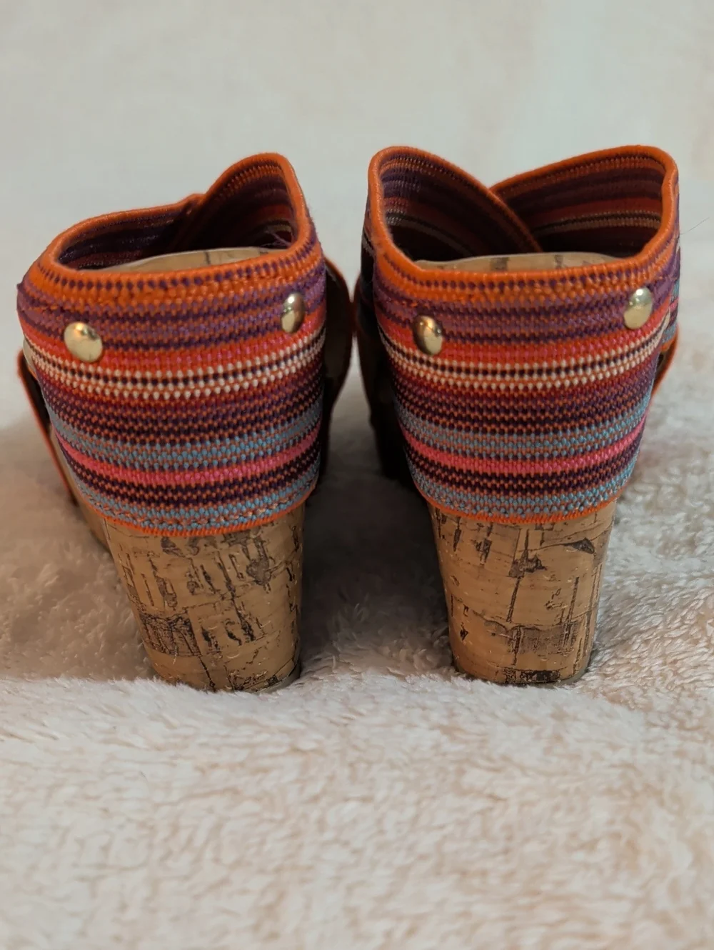 Montego Bay Club Tally Striped Elastic Wedge Cork Sandals - Size 6.5